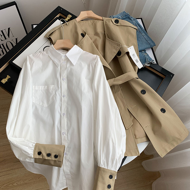 Fashion 2023 Spring New Women Outerwear Coats Trench CoatsTemperament Two-piece Suits Women British Style Windbreaker Vest Jacket Bottoming White Shir