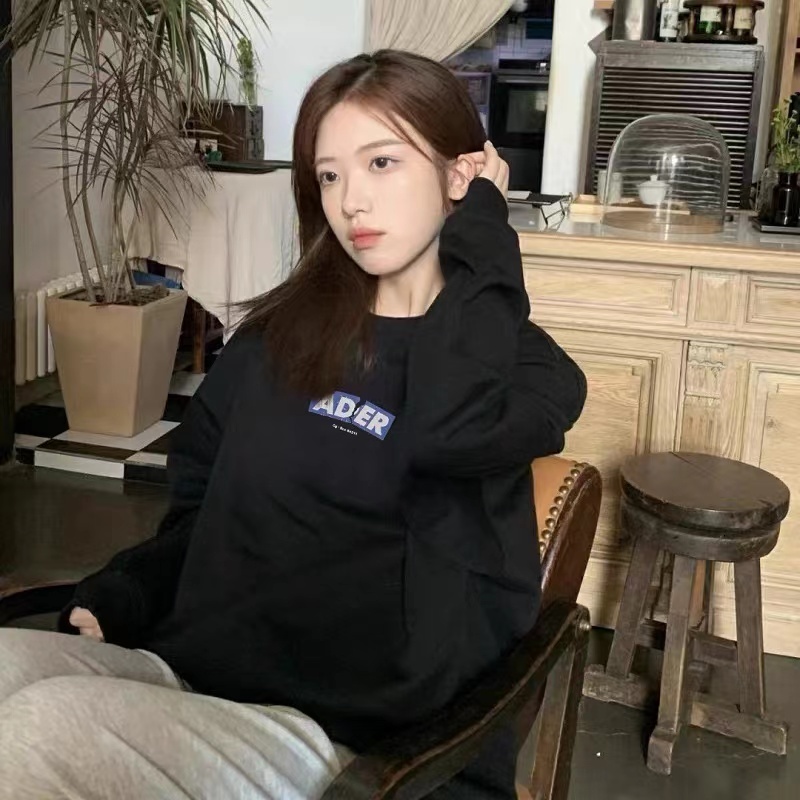 Womens Hoodies Sweatshirts ADER Printed Crew Neck Unisex Long Sleeve Pullover Casual Sweatshirt S4XL 230224