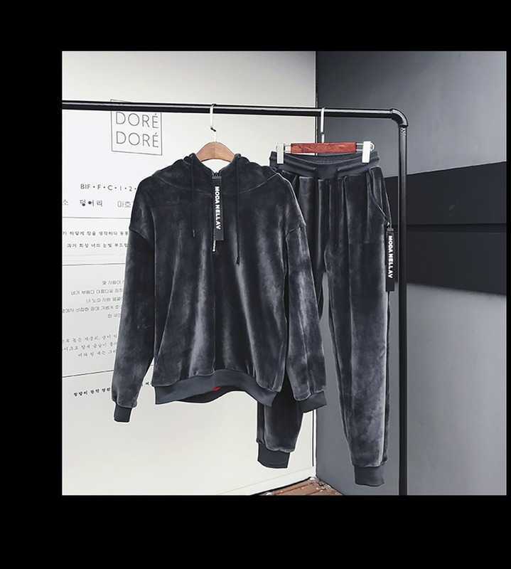 Men's Tracksuits Men's Doublesided Velvet Winter Suit Spring New Leisure Gold Velvet Set Two Piece Tracksuit Ropa Para Hombre Z0224