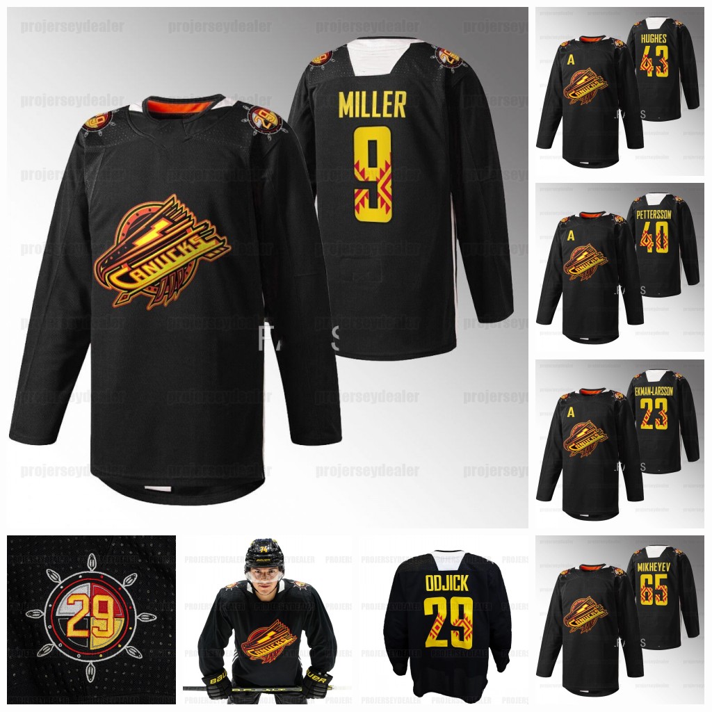 Anthony Beauvillier 2023 First Nations Jersey Odjick Canucks Quinn Hughes Elias Pettersson Brock Boeser J.T. Miller Tyler Myers Conor Garland Oliver Ekman-Larsson