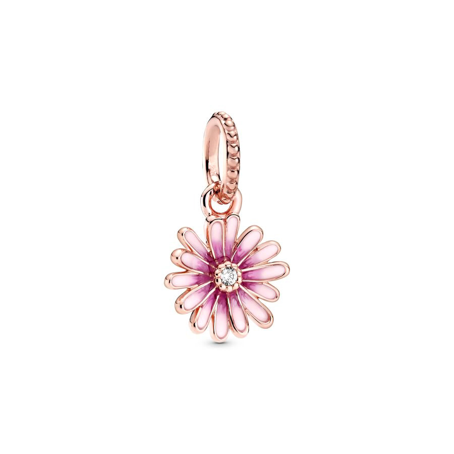 The New Popular 925 Sterling Silver Classic Purple Pink Pink Daisy Flower Hanging Charm Pearl DIY Gift Jewelry Is Suitable For Primitive Bracelets Fem