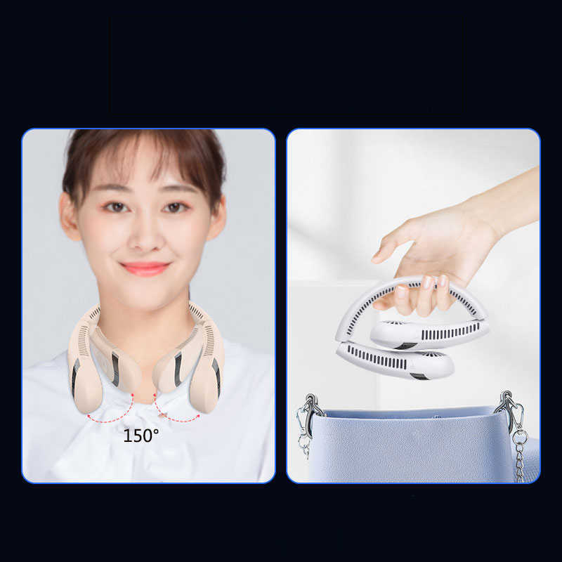 Electric Fans Portable 5000mAh Hanging Neck Fan Foldable Summer Air Cooling USB Rechargeable Bladeless Mute Neckband Fans L2605246761 - view 4