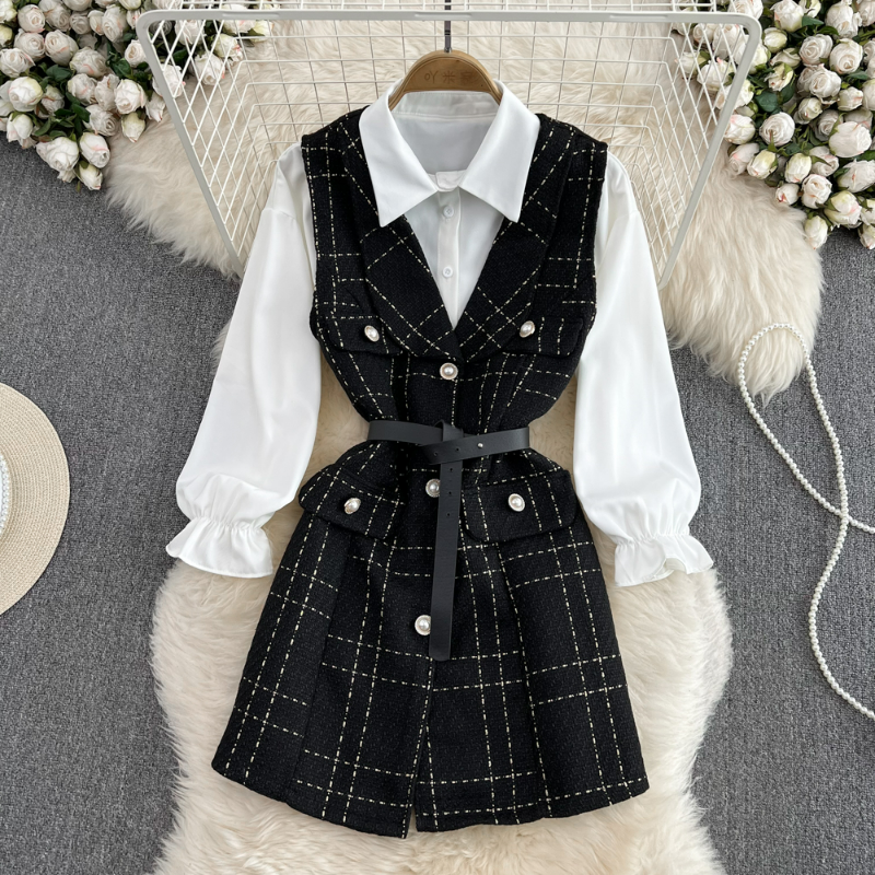 Women 2 Pieces Jackets Turn Down Collar Long Sleeve Single-breasted Top Suit plaid Sleeveless Belt Slim Vest Outfits 2023, White
Women 2 Pieces Jackets Turn Down Collar Long Sleeve Single-breasted Top Suit plaid Sleeveless Belt Slim Vest Outfits 2023, White