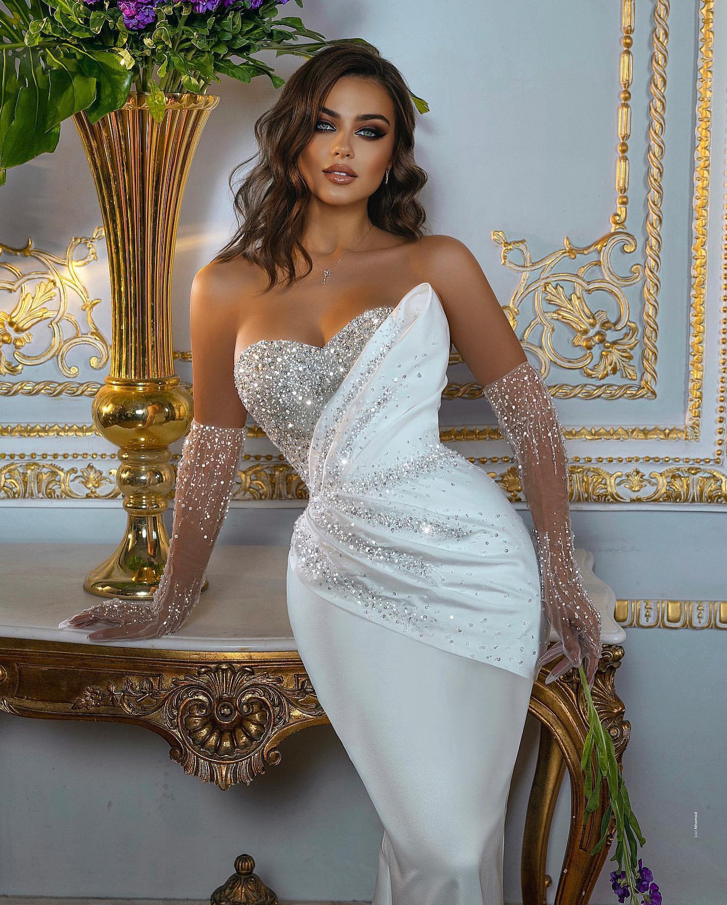 Charming Mermaid Wedding Dresses Beaded Bridal Gowns With Detachable Train Sequined Sweetheart Necke Satin Plus Size Vestido De Novia