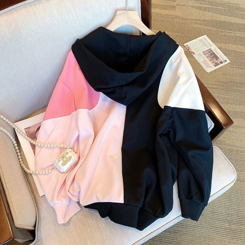 Womens Hoodies Sweatshirts Women Harajuku Casual Loose Jacket Patchwork Color Long Sleeve Hooded Sweatshirt Zipper Coats Lady 230224