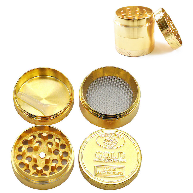 Wholesale Medium 50MM 4layer Zicn alloy GOLD Herb grinder metal tobacco Crusher Grinders for smoking