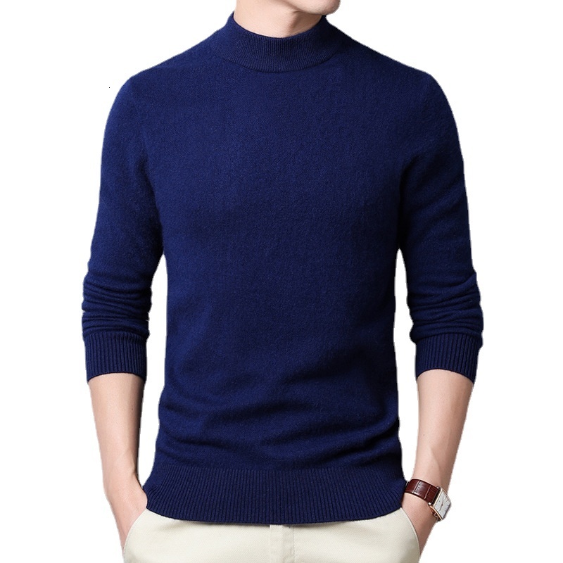 Men's T-Shirts Sweater Warm Men's Half Turtleneck Solid Color Pullover Fashion Thickening Middle-aged Long-sleeved Top pullover 230225