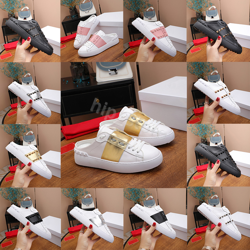 Pair Slippers Women Fashion Open Back Studs Untitled Slide Mule Sneaker Men Shoes Rubber Scuffs Luxury Designer Casual Sandals Size 34-45