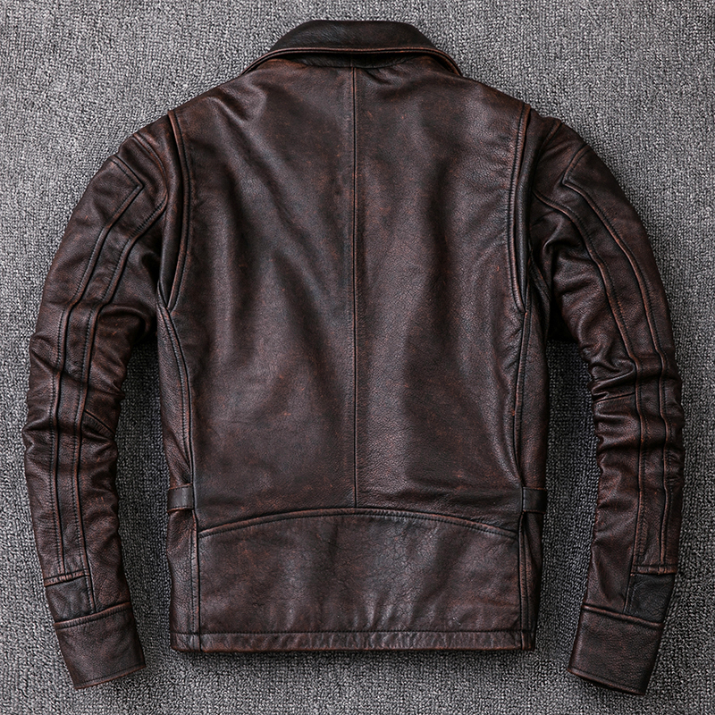Men's Jackets Men Cowhide Coat Men's Genuine Leather Jacket Vintage Style Man Leather Clothes Motorcycle Biker Jackets Plus Size 134cm 23022