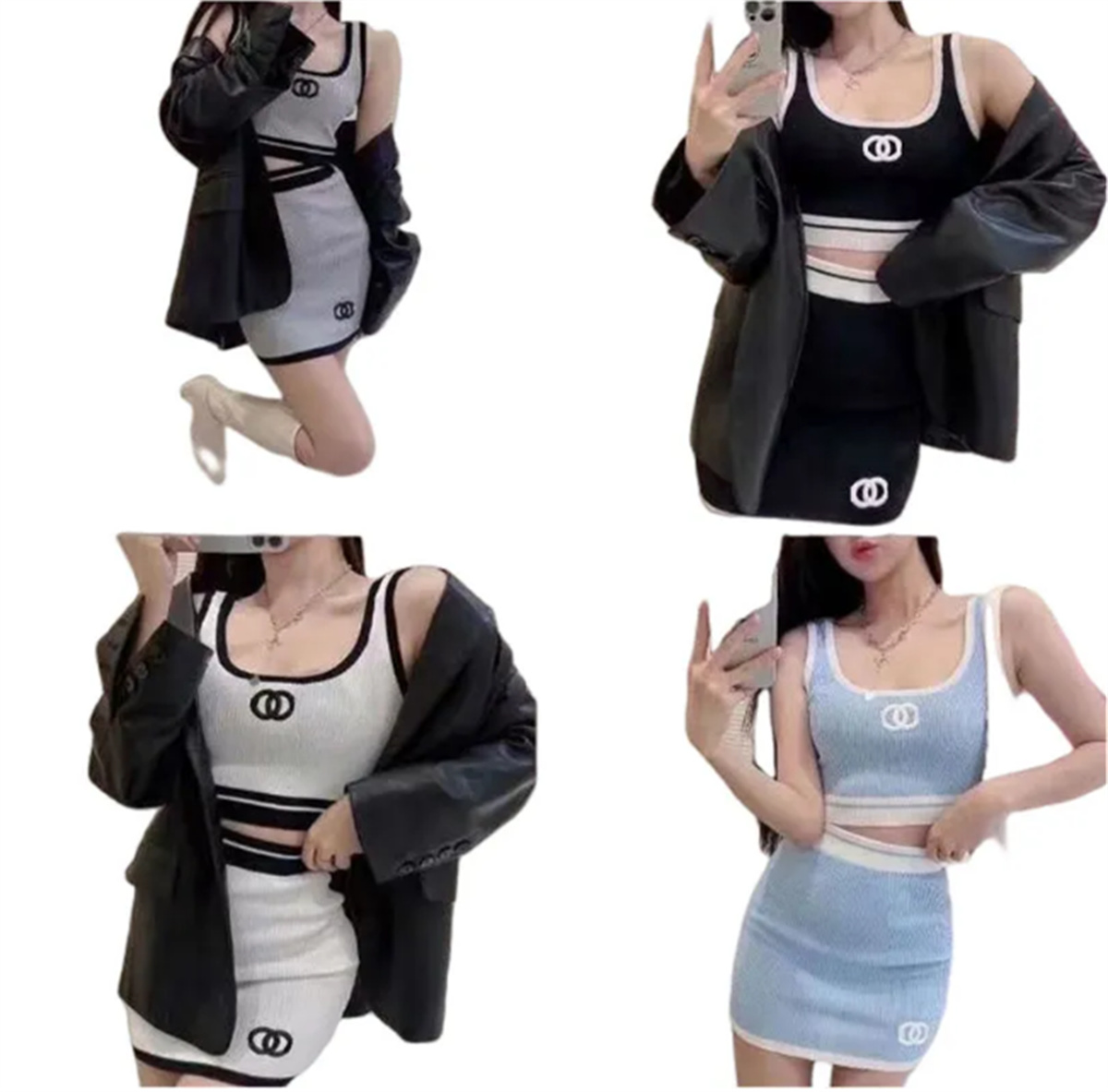 Women's Two Piece Dress Sets Designer Cotton Shirt Women sweater Suspender Hip Wrap Spring summer Tops Skirt knitting Sweaters Designers Tanks and Dresses Clothing