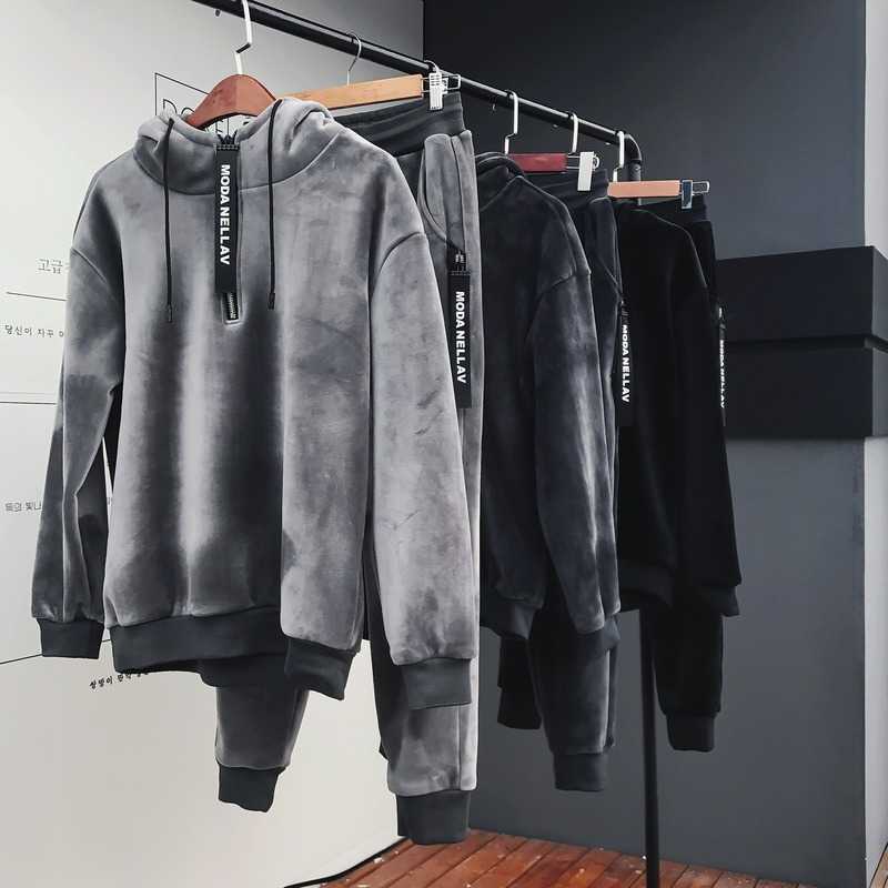 Men's Tracksuits Men's Doublesided Velvet Winter Suit Spring New Leisure Gold Velvet Set Two Piece Tracksuit Ropa Para Hombre Z0224