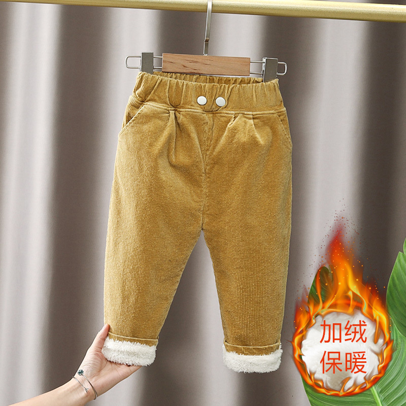 Jeans Winter Children Pants boys Girls Plus Velvet Thick corduroy Warm Trousers 1 6 years old baby s thickened double layer trousers 230224