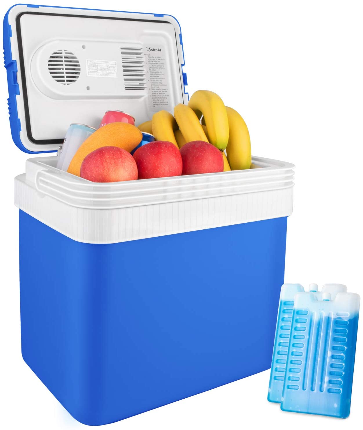 AstroAI Electric Cooler 26 Quarts 24 Liter Thermoelectric Car Cooler for Beverage Beer Wine Seafood Fruits Home and Travel with 2 Ice Packs Blue
