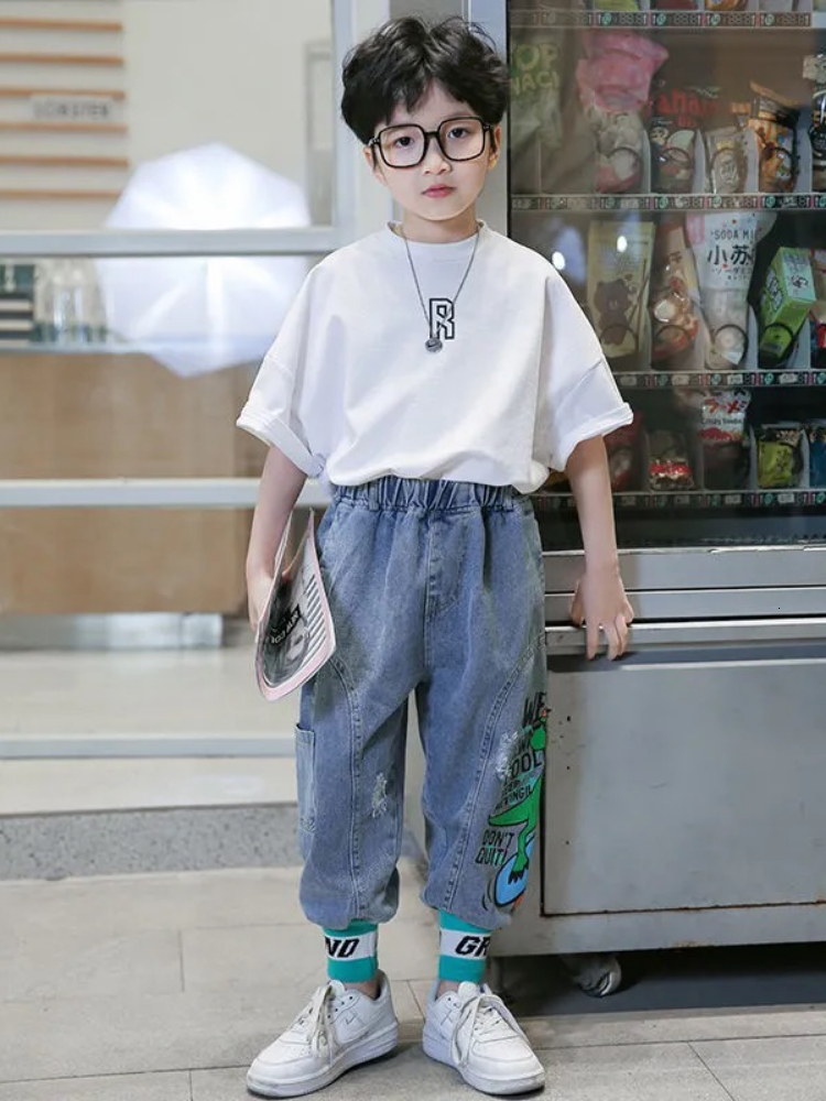 Jeans for Boys Teenage Children Elastic Waist Denim Pants Kids Trousers Boy Clothes 4 13T 230224