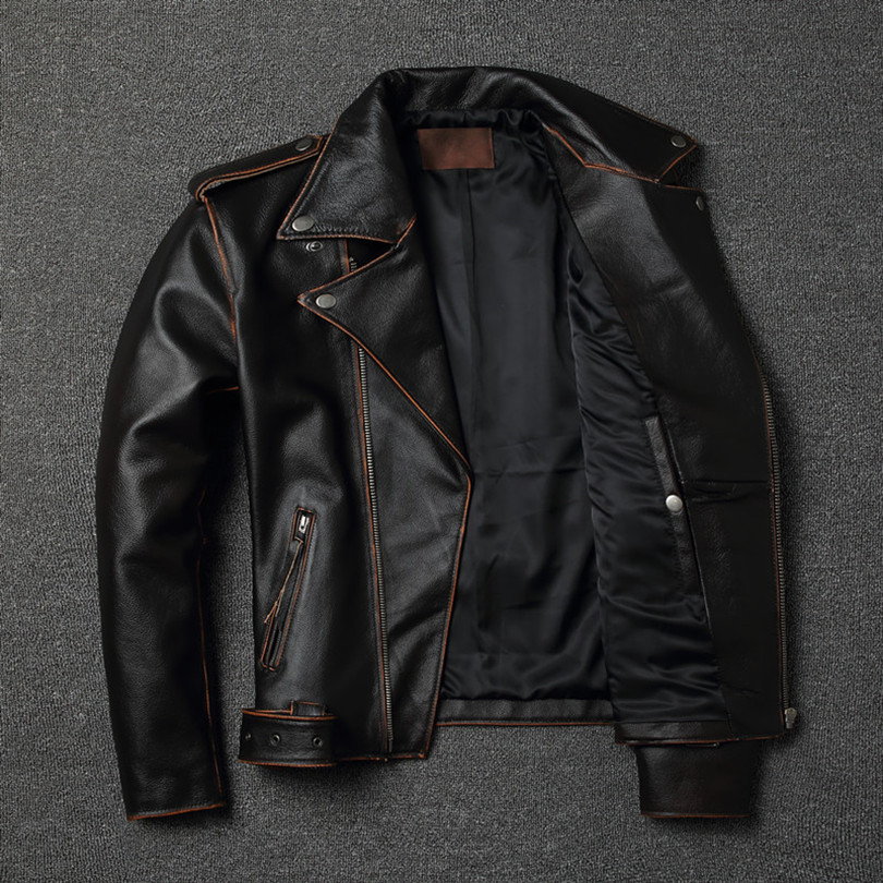 Men's Jackets YR.sales.classic motor biker genuine leather jacket.slim cowhide coat.fashion vintage leather clothing.plus size 230225