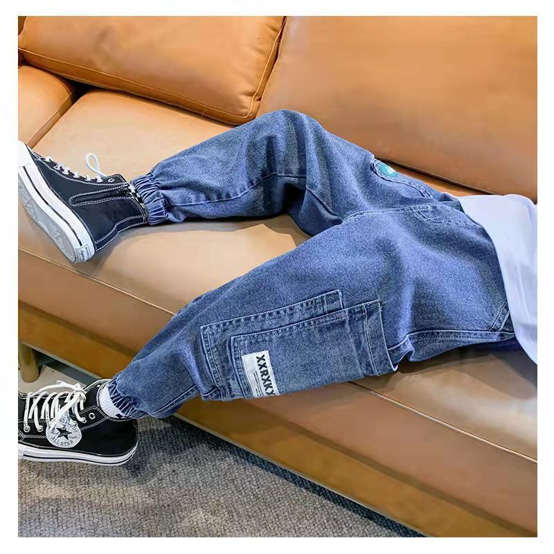 Jeans Kids Boys Loose Pants Denim Clothing Children Fashion Boy Casual Big Pocket Bowboy Long Trousers 4 12 Y 230224