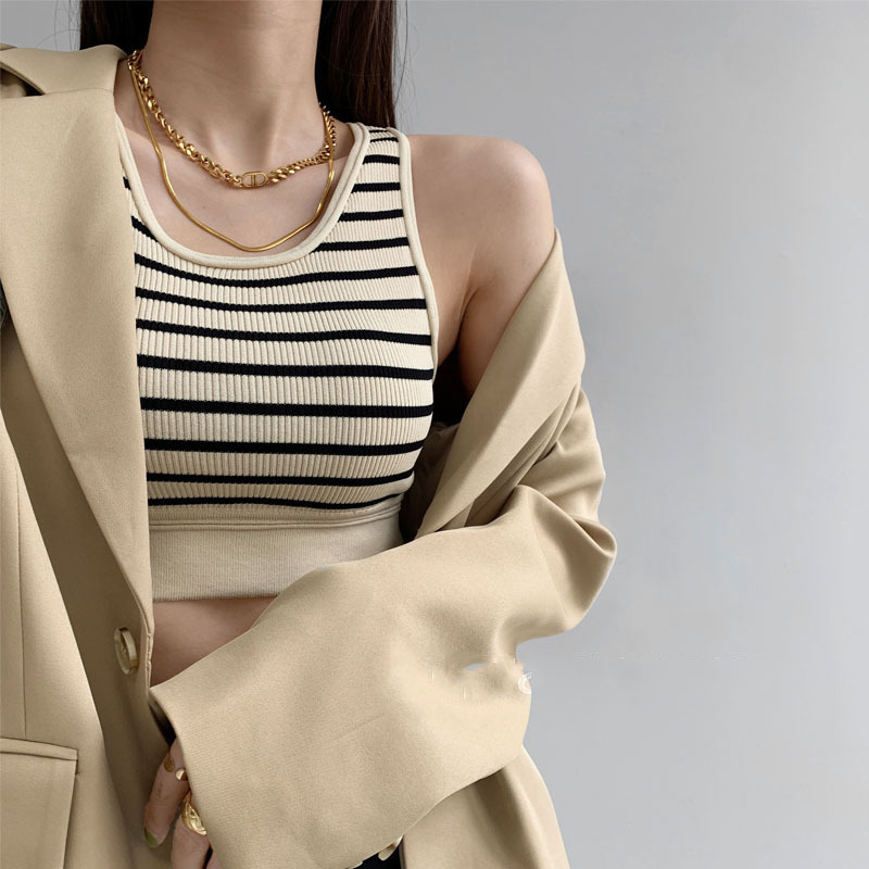 Striped Knitted Vest Women' Outer Wear Sleeveless Waist Bare Bottoming Suspender Short Style Sports Spice Girl Top Tide, Beige
Striped Knitted Vest Women' Outer Wear Sleeveless Waist Bare Bottoming Suspender Short Style Sports Spice Girl Top Tide, Beige