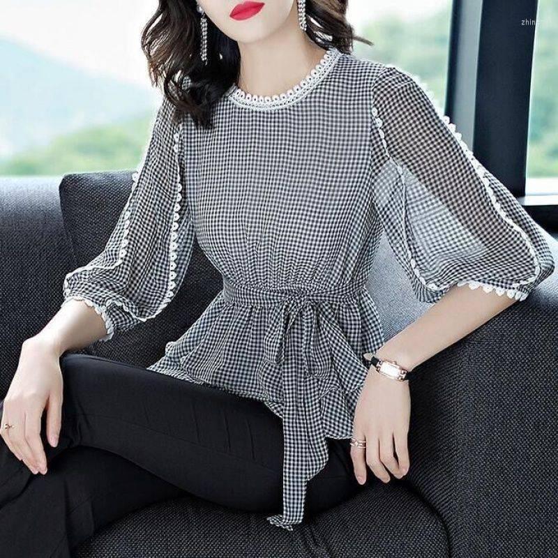 Women' Blouses 2023 Korean Spring Autumn Ruffled Three-quarter Sleeve Top Plaid Shirt Round Neck Blouse Casual Print Chiffon, Black
Women' Blouses 2023 Korean Spring Autumn Ruffled Three-quarter Sleeve Top Plaid Shirt Round Neck Blouse Casual Print Chiffon, Black