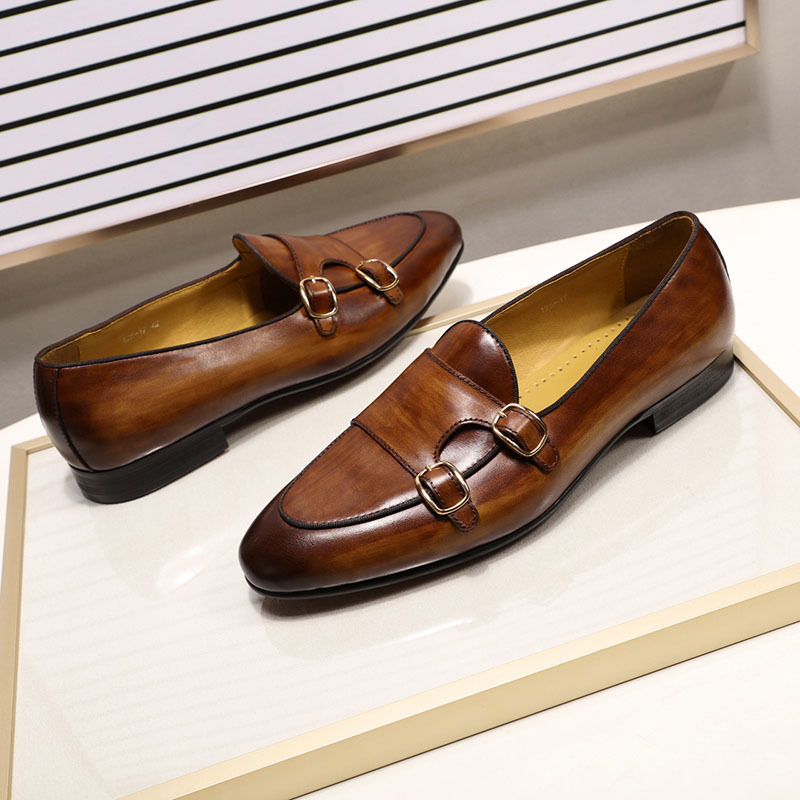 Dress Shoes FELIX CHU Genuine Leather Mens Loafers Handmade Monk Strap Wedding Party Casual Summer Autumn Footwear for Men 230224