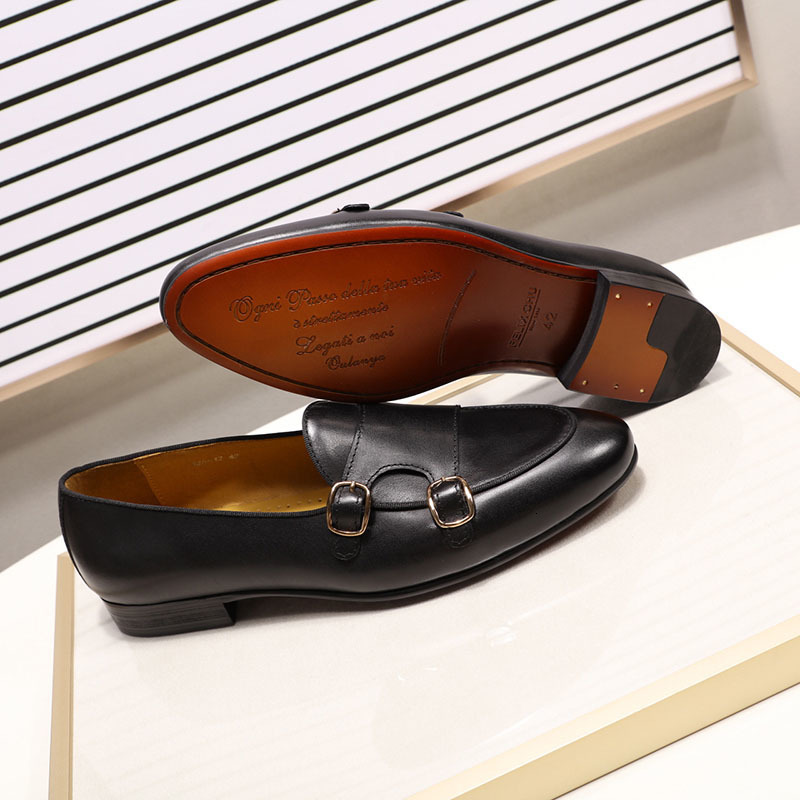 Dress Shoes FELIX CHU Genuine Leather Mens Loafers Handmade Monk Strap Wedding Party Casual Summer Autumn Footwear for Men 230224