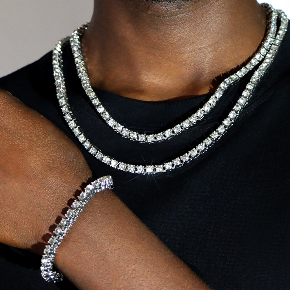 Hip Hop Men's CZ Diamond Ice Out Tennis Chain Necklace Bracelet Jewelry 3mm, 4mm, 5mm