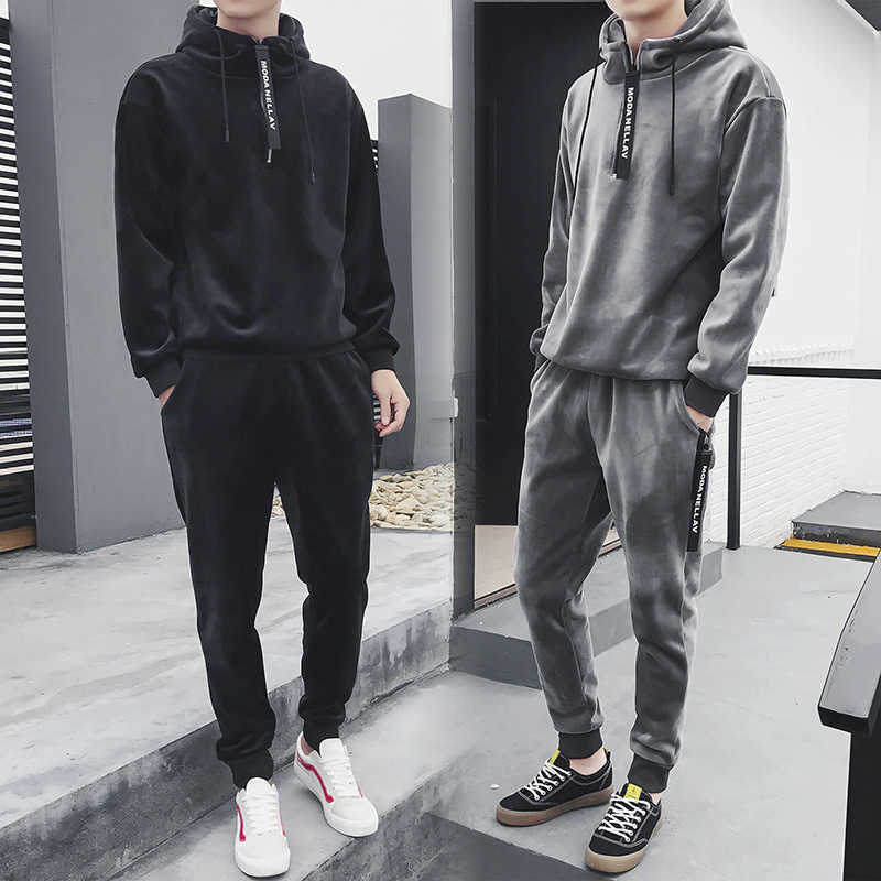 Men's Tracksuits Men's Doublesided Velvet Winter Suit Spring New Leisure Gold Velvet Set Two Piece Tracksuit Ropa Para Hombre Z0224