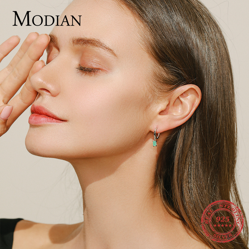 Stud Modian Exquisite Tourmaline Hoop Earrings Fashion Real 925 Sterling Silver Rectangle Paraiba Earring For Women Fine Jewelry Gift 230225
