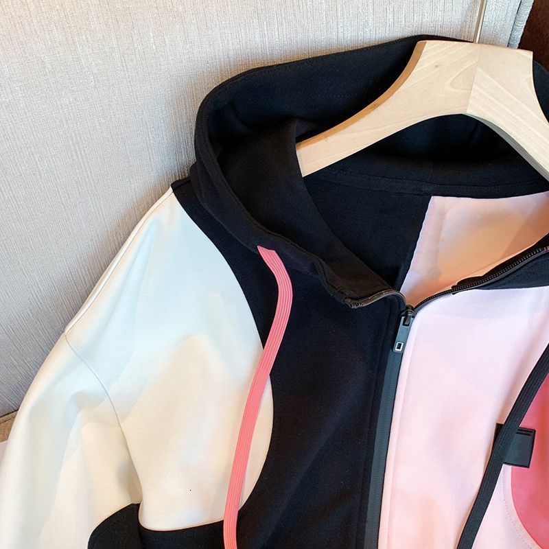 Womens Hoodies Sweatshirts Women Harajuku Casual Loose Jacket Patchwork Color Long Sleeve Hooded Sweatshirt Zipper Coats Lady 230224