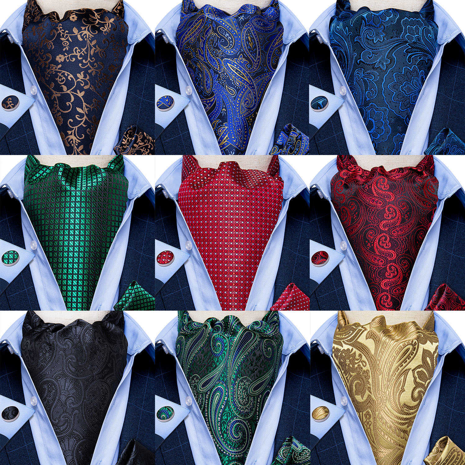 Neck Ties Men Vintage Blue Red Green Paisley Plaid Wedding Formal Cravat Ascot Scrunch Self British Style Gentleman Silk Necktie DiBanGu
