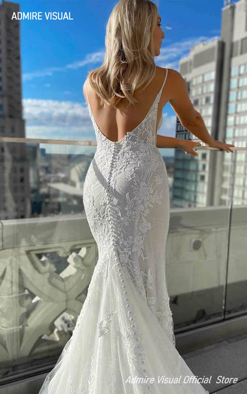 Party Dresses est Wedding Dress Mermaid Lace Deep V-neck Neckline Open-Back Spaghetti Straps Plus Size Bride Gown Vestidos De Novia 230224