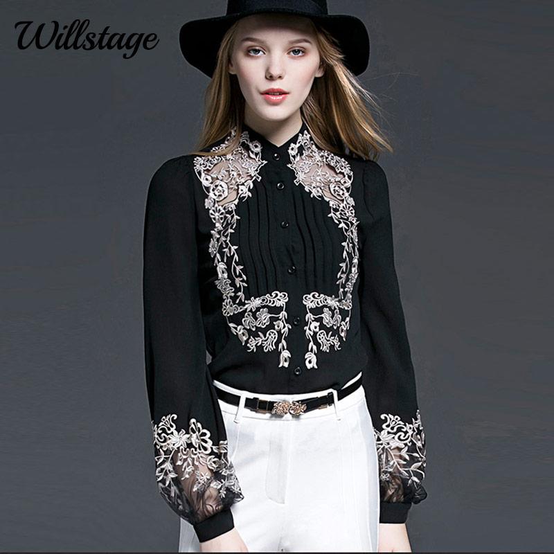 Women' Blouses & Shirts Willstage 2023 Spring Blouse Women Floral Embroidery Long Sleeve Mesh Hollow Out Office Ladies OL Work Wear Black T
Women' Blouses & Shirts Willstage 2023 Spring Blouse Women Floral Embroidery Long Sleeve Mesh Hollow Out Office Ladies OL Work Wear Black T