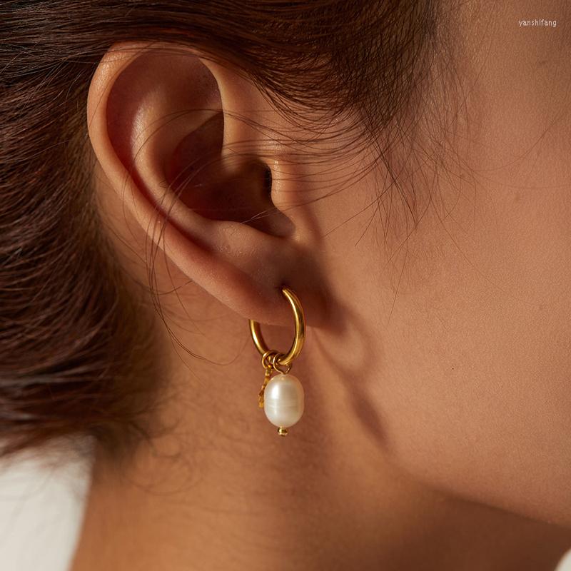 Hoop Earrings Natural Freshwater Pearl Pendant 18KGF Stainless Steel Gold Color Gifts For Women
Hoop Earrings Natural Freshwater Pearl Pendant 18KGF Stainless Steel Gold Color Gifts For Women