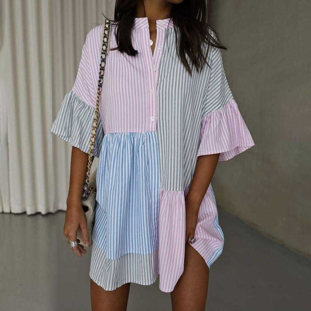 Spring And Summer Womens Casual Dresses Striped Printing Color Contrast Short, Picture color
Spring And Summer Womens Casual Dresses Striped Printing Color Contrast Short, Picture color