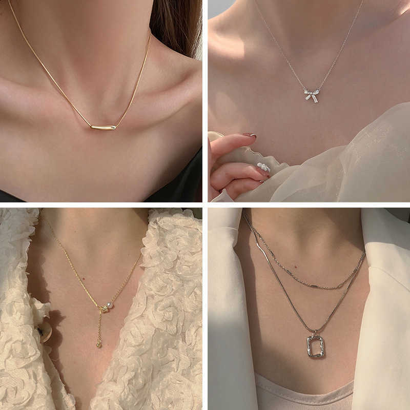 

white combination ins high-level sense necklace female light luxury bow knot minority design sense clavicle