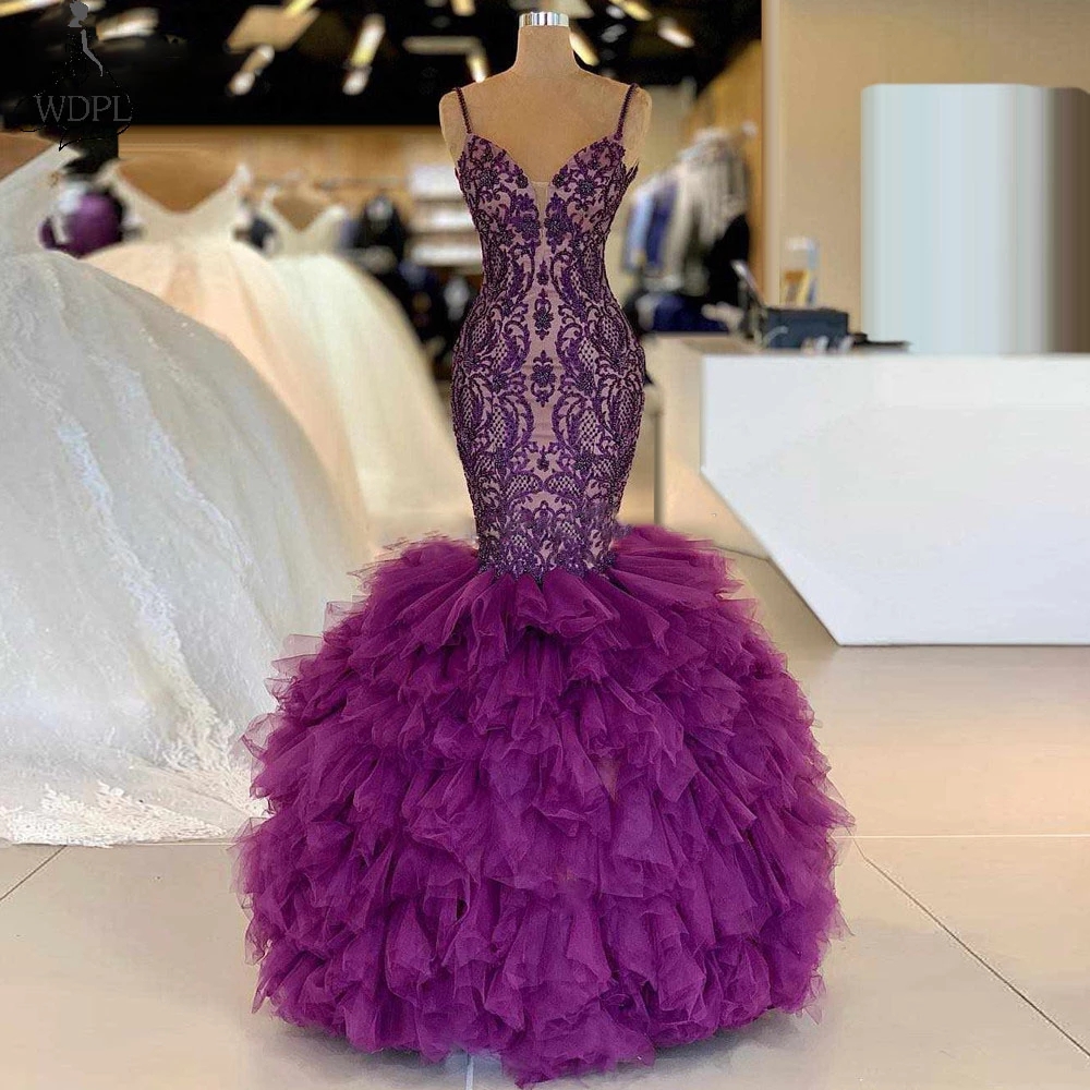 Slim and Flare Dark Purple Trumpet Prom Dresses Spaghetti Straps Elegant Lace Women Formal Occasion Party Gowns Tulle Ruffles Fishtail Skirt Evening Wear CL1918, Yellow
Slim and Flare Dark Purple Trumpet Prom Dresses Spaghetti Straps Elegant Lace Women Formal Occasion Party Gowns Tulle Ruffles Fishtail Skirt Evening Wear CL1918, Yellow