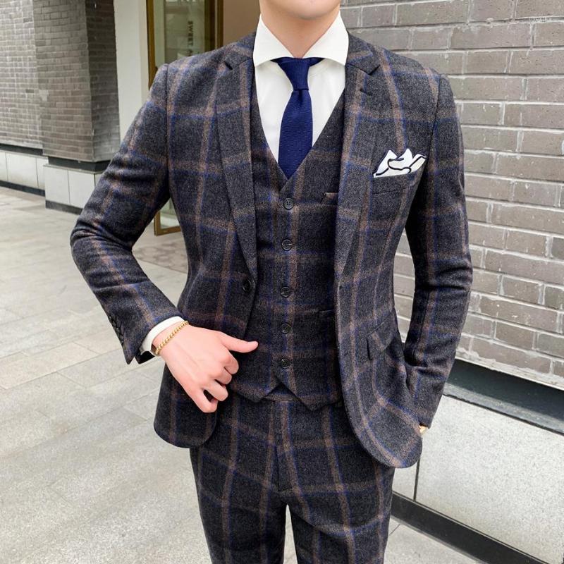 Men's Suits Woollen Suit For Men Slim Fit Plaid High Quality Groom Wedding Design 3 Piece Costume Mariage Homme Vintage Q651, Picture shown
Men's Suits Woollen Suit For Men Slim Fit Plaid High Quality Groom Wedding Design 3 Piece Costume Mariage Homme Vintage Q651, Picture shown