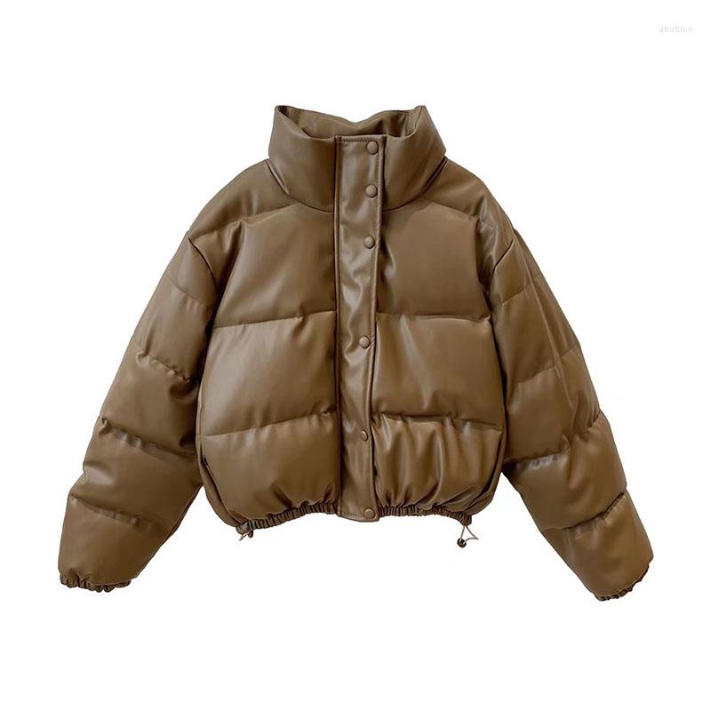 Women' Down Jacket European And American Style Breasted Stand Collar PU Leather Black Long Sleeve Cotton Winter Loose, Beige
Women' Down Jacket European And American Style Breasted Stand Collar PU Leather Black Long Sleeve Cotton Winter Loose, Beige