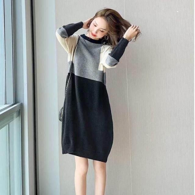 Casual Dresses Knitted Dress Fall And Winter Inside The Sweater WomenS Stitching In Long Paragraph Bottoming Skirt