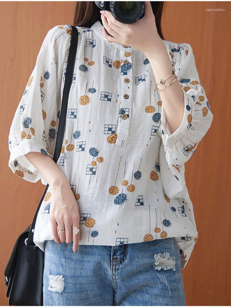 Women's Blouses Japanese Cotton Linen Top White Lantern Sleeves Clothes Plant Printing Stand-up Collar Double-layer Blouse Women's
Women's Blouses Japanese Cotton Linen Top White Lantern Sleeves Clothes Plant Printing Stand-up Collar Double-layer Blouse Women's