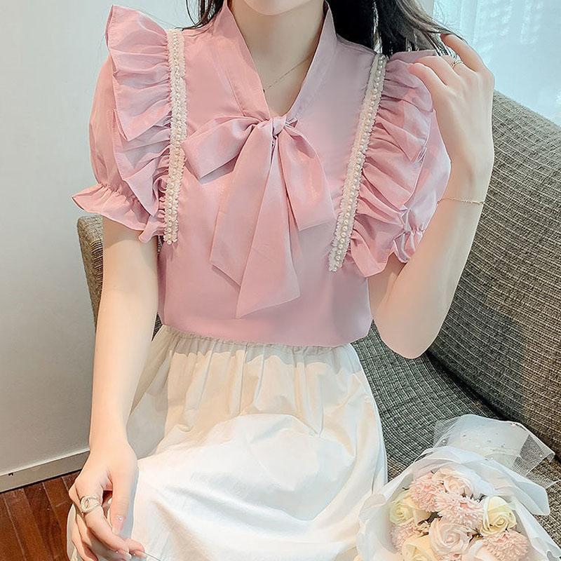 Women's Blouses & Shirts Summer Female Bow Lace Up Sweet Preppy Style Shirt Fashion Beading Ruffles Patchwork Ladies Short Sleeve Solid 5XLW, Pink
Women's Blouses & Shirts Summer Female Bow Lace Up Sweet Preppy Style Shirt Fashion Beading Ruffles Patchwork Ladies Short Sleeve Solid 5XLW, Pink
