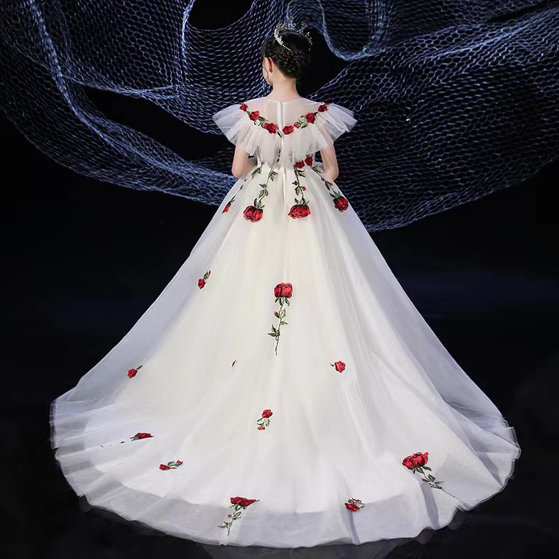 2023 Flower Girl Dresses for Wedding Lace Beads 3D Floral Appliqued Little Girls Pageant Dresses Party Gowns Princess Wear First Communion Dress