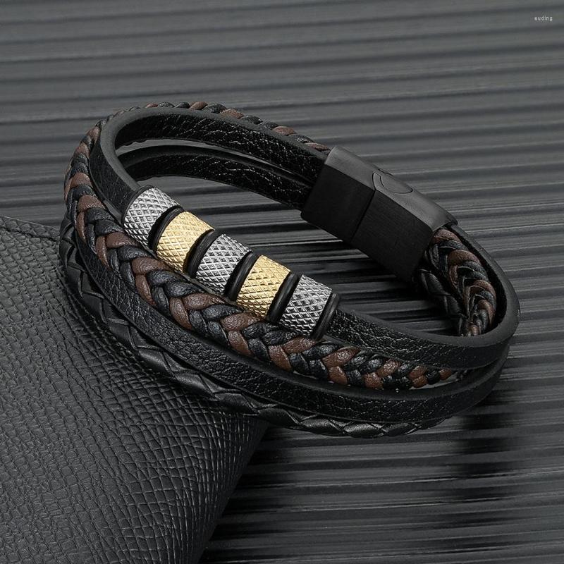 Charm Bracelets MKENDN Luxury Stainless Steel Beaded Bracelet Punk Men's Classic Multilayer Braided Leather Black Buckle Homme Pulseras
Charm Bracelets MKENDN Luxury Stainless Steel Beaded Bracelet Punk Men's Classic Multilayer Braided Leather Black Buckle Homme Pulseras