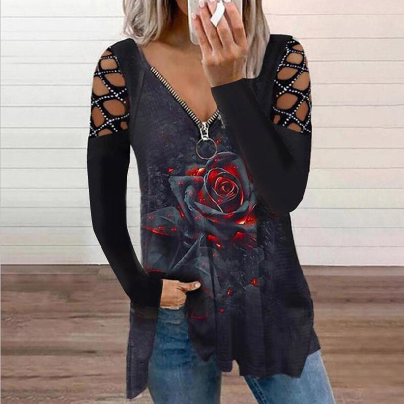 Women' Blouses Women Autumn Plus Size Blouse Sexy Rose Prints Zipper V-neck Hollow Long Sleeve Shirts Office Tops For Blusa
Women' Blouses Women Autumn Plus Size Blouse Sexy Rose Prints Zipper V-neck Hollow Long Sleeve Shirts Office Tops For Blusa
