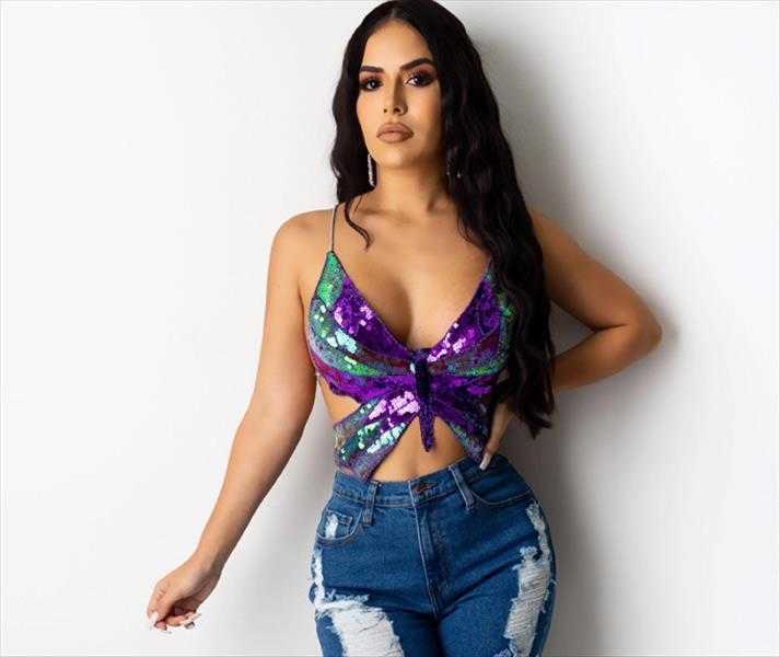Summer Color Bandage Camis Butterfly Sequined Top Womens Clothing Dress Clothes, Color purple
Summer Color Bandage Camis Butterfly Sequined Top Womens Clothing Dress Clothes, Color purple
