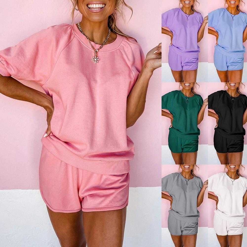 Spring And Summer Solid Pant Color Round Neck Short Sleeves Casual Homewear Suits, Gray
Spring And Summer Solid Pant Color Round Neck Short Sleeves Casual Homewear Suits, Gray