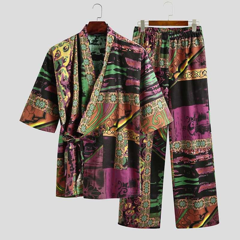 Men' Sleepwear 2023 Fashion Men Half Sleeve V Neck Printed Lace Up Tops Cotton Pants Nightwear Kimono Yukata Suits Pajamas Sets, Blue
Men' Sleepwear 2023 Fashion Men Half Sleeve V Neck Printed Lace Up Tops Cotton Pants Nightwear Kimono Yukata Suits Pajamas Sets, Blue