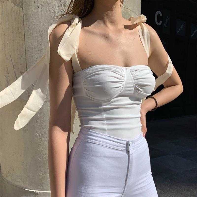 Bow Shoulder Strap Tank Vest Summer Womens Solid Color Off The Bottoming Shirt, White
Bow Shoulder Strap Tank Vest Summer Womens Solid Color Off The Bottoming Shirt, White