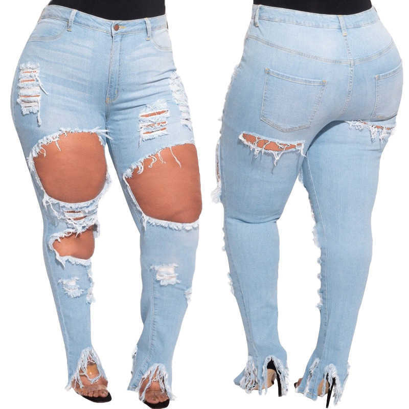 women's pant light wash water worn holes wash water Fashion new jeans pencil pants XL-5XL, Light blue
women's pant light wash water worn holes wash water Fashion new jeans pencil pants XL-5XL, Light blue