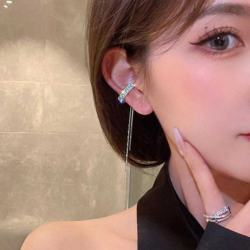 Charm New Fashion Silver Color Cilp Earrings Tassel Ear Cuff Non Piercing Earring 2023 Trendy Punk Design Female Long Ear Clip Jewelry G230225