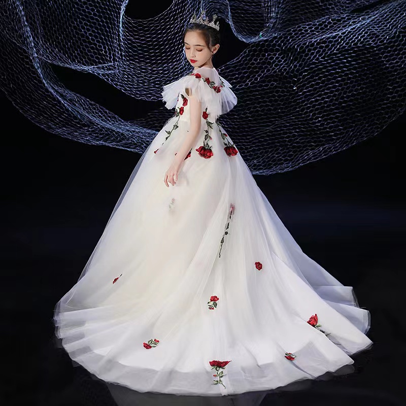 2023 Flower Girl Dresses for Wedding Lace Beads 3D Floral Appliqued Little Girls Pageant Dresses Party Gowns Princess Wear First Communion Dress